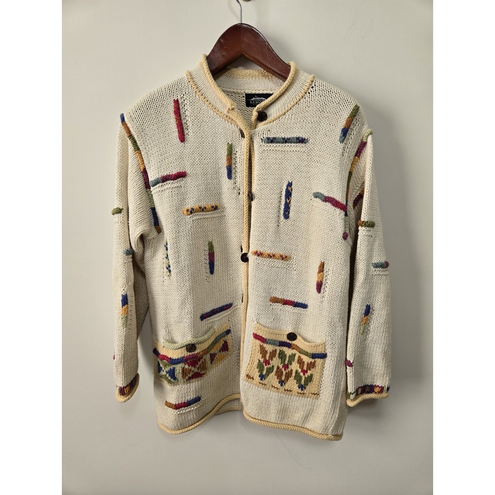 Iceland Wool Cardigan Brown Button Up Teacher Sweater Vintage Womens SMALL